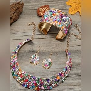 Multi color choker with bangle and earrings